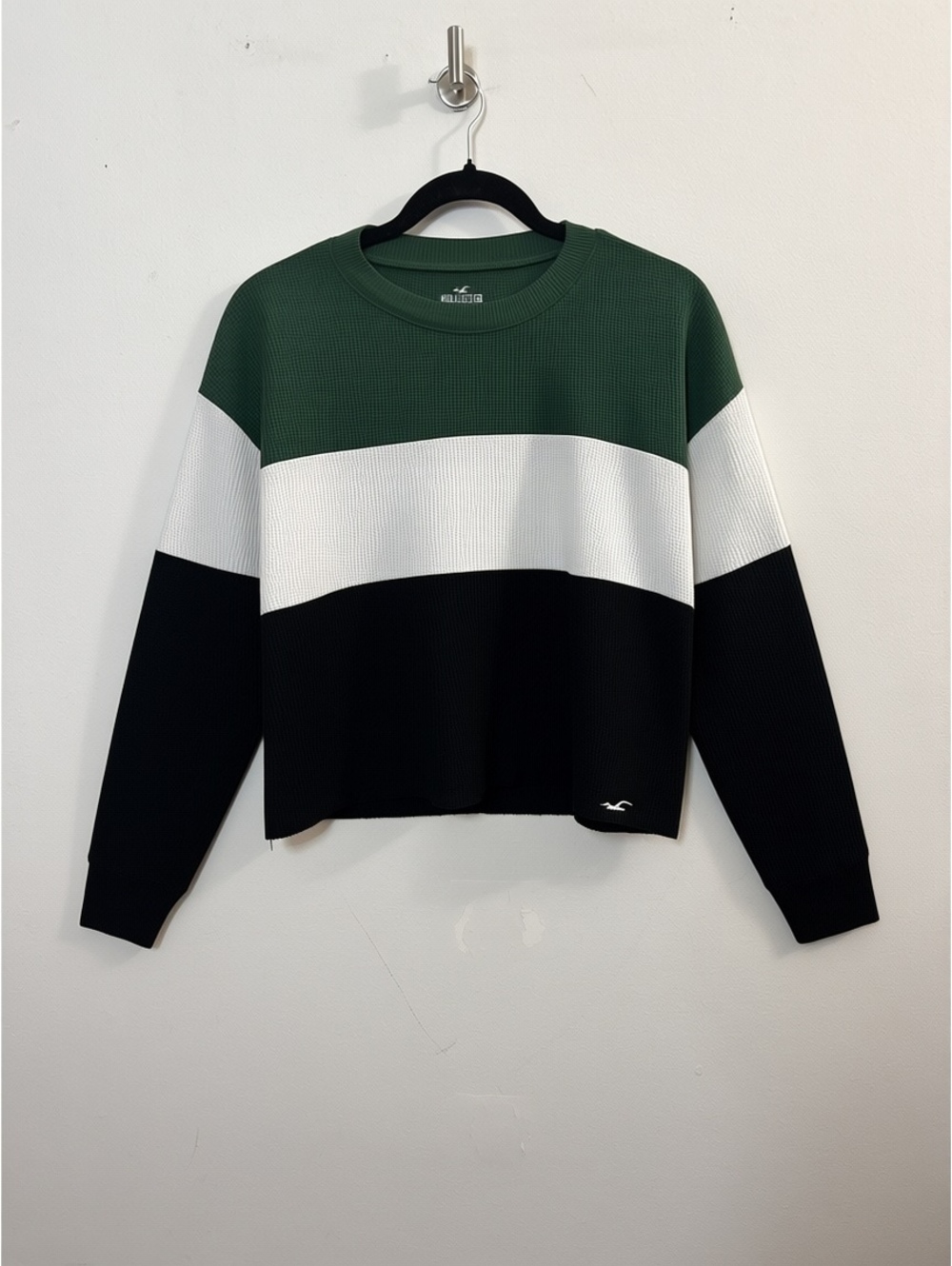 Hollister California Women’s Small Boyfriend Tee Waffle Knit Green Black